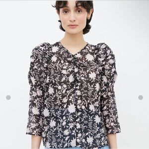 Ulla Johnson Black Blouse with Pink Flowers